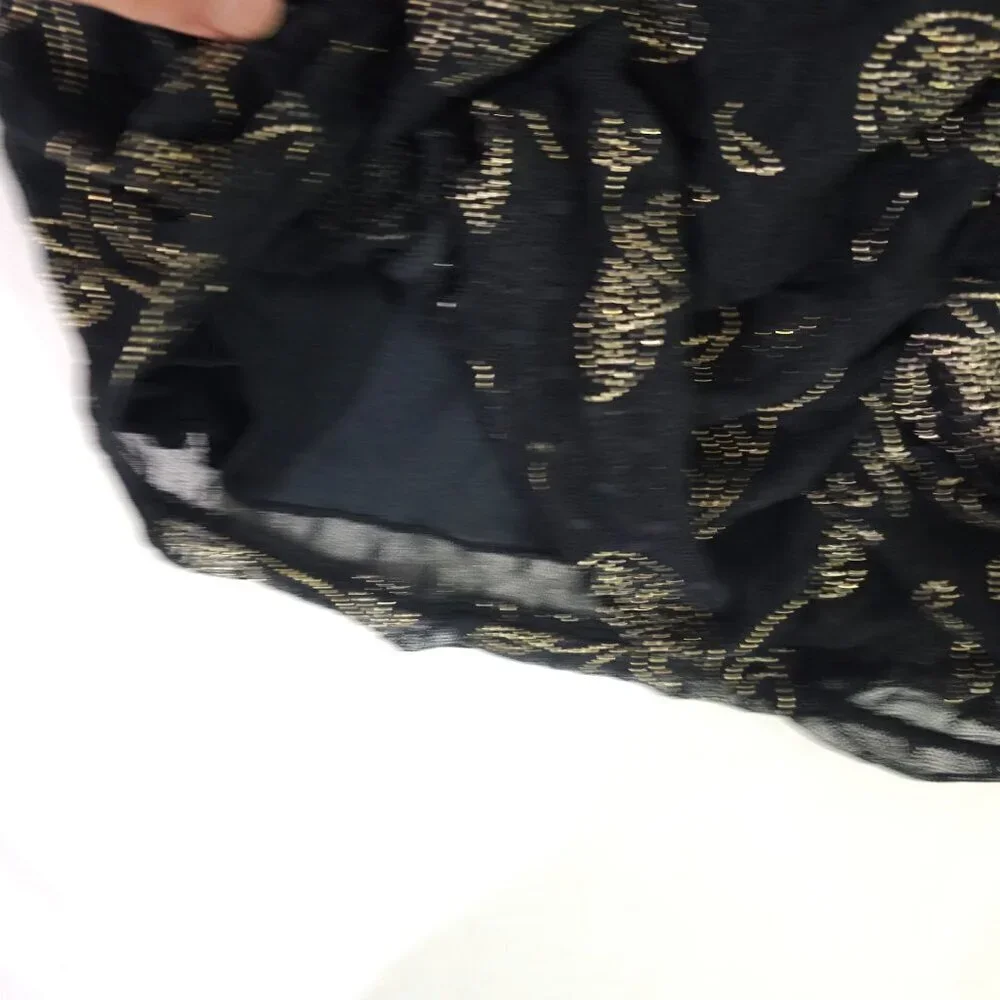 Black Gold Metallic Floral Sleeveless Tank Top With Rhinestone Strap Express S - Picture 5 of 9